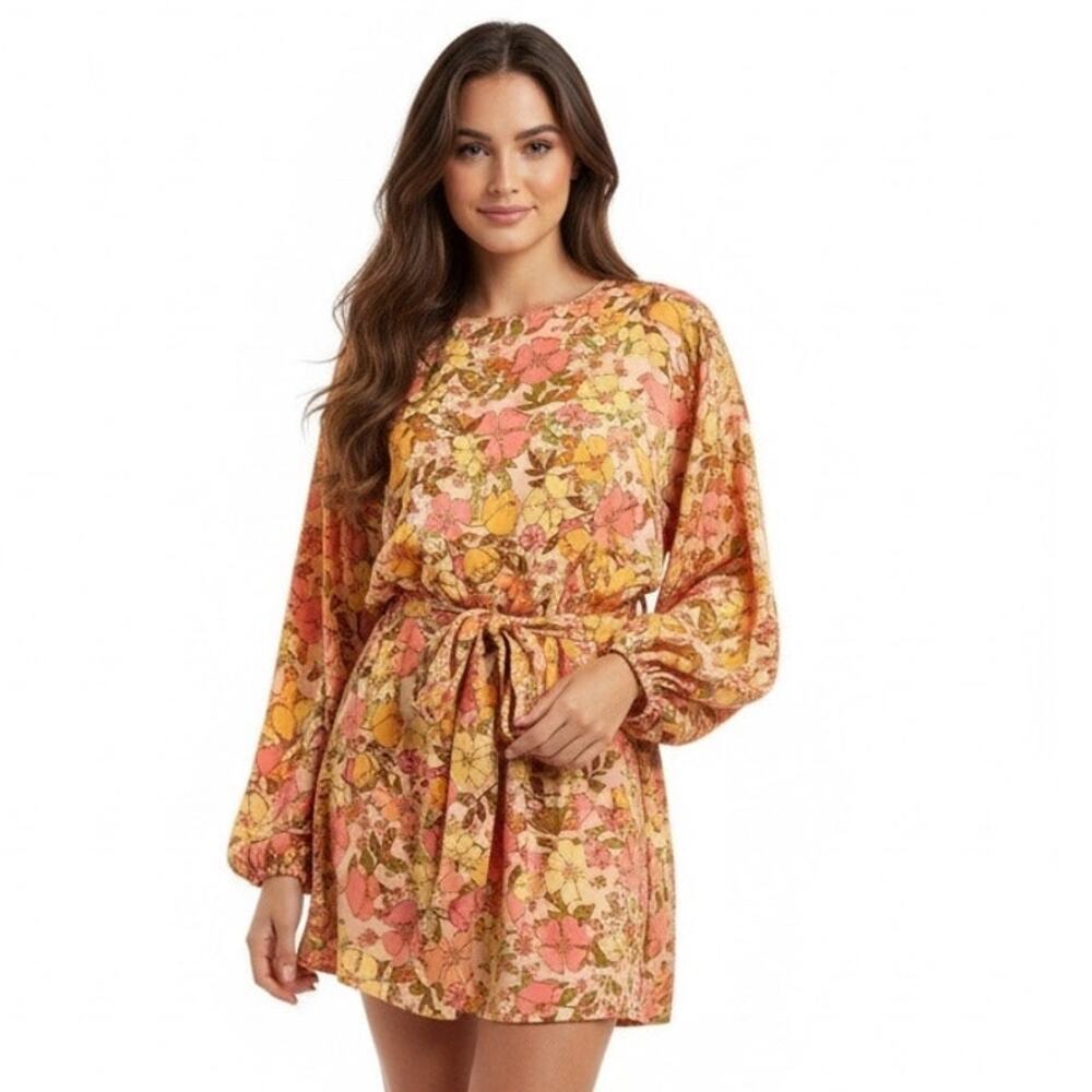 Show Me Your Mumu Larissa Mini Long Sleeve Dress Pretty Poppy Spring Summer M